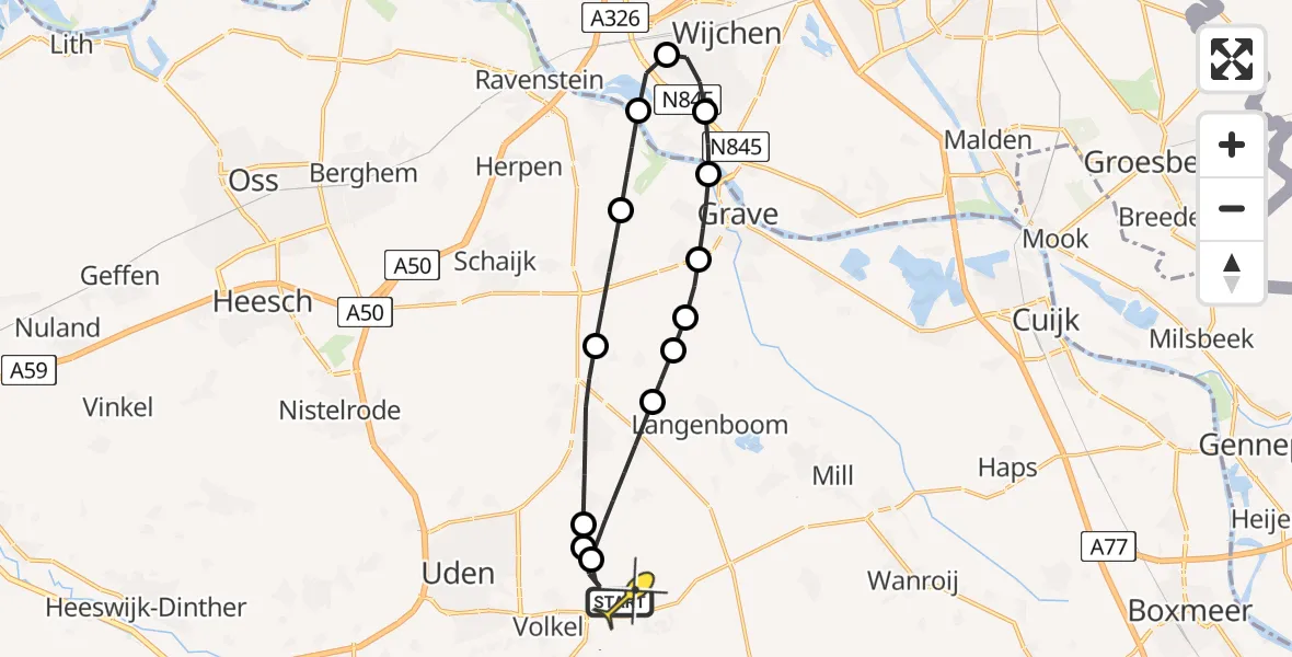 Routekaart van de vlucht: Lifeliner 3 naar Vliegbasis Volkel, Zeelandsedijk