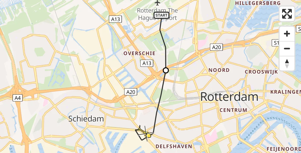 Routekaart van de vlucht: Lifeliner 2 naar Rotterdam, Zestienhoven