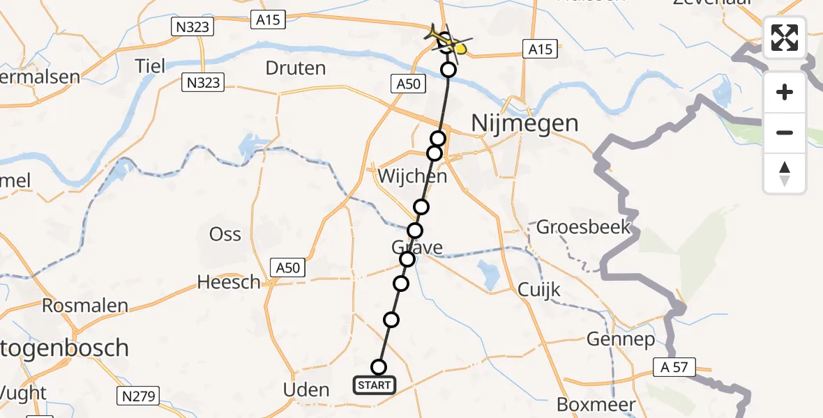 Routekaart van de vlucht: Lifeliner 3 naar Herveld, Trentse Bossen