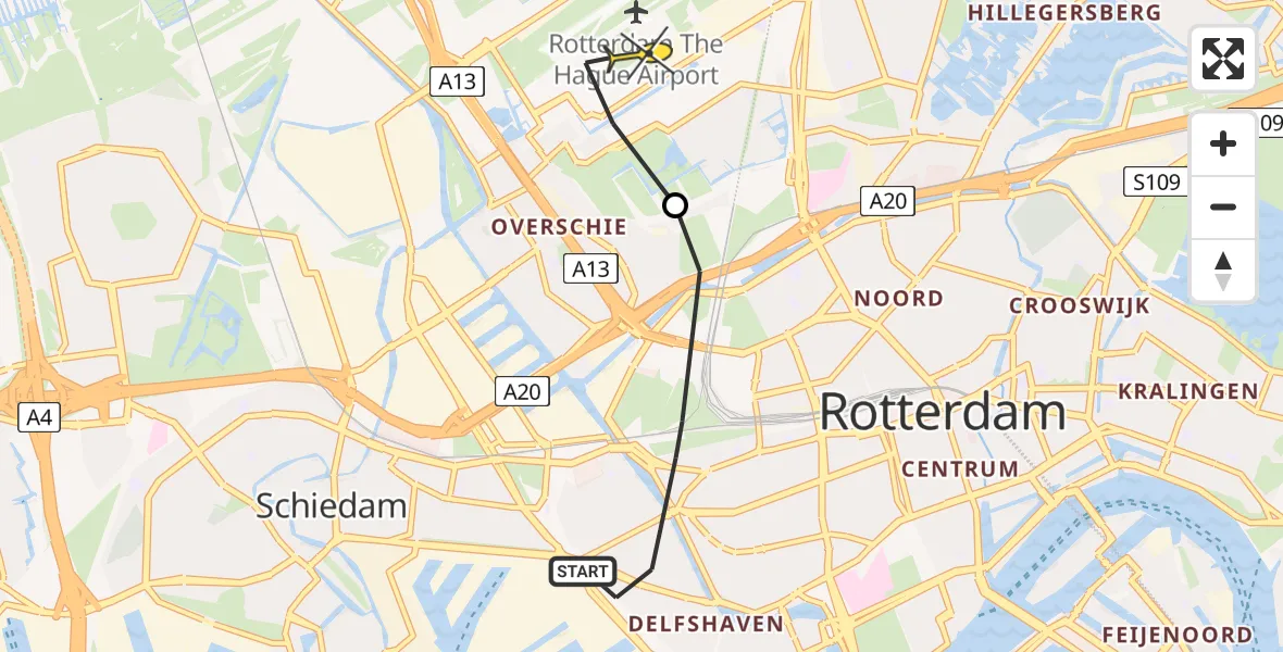 Routekaart van de vlucht: Lifeliner 2 naar Rotterdam The Hague Airport, Essenburgsingel