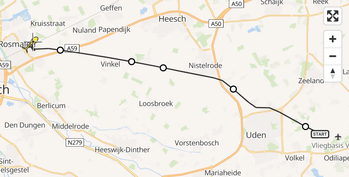 Routekaart van de vlucht: Lifeliner 3 naar Rosmalen, Jagersveld