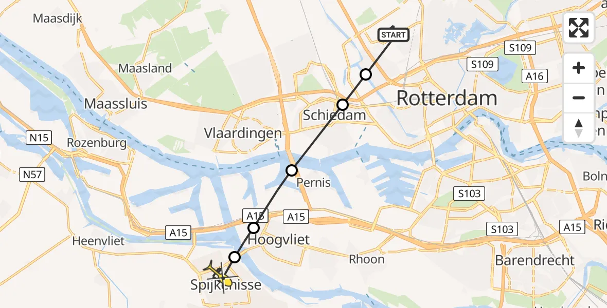 Routekaart van de vlucht: Lifeliner 2 naar Spijkenisse, Van der Duijn van Maasdamweg