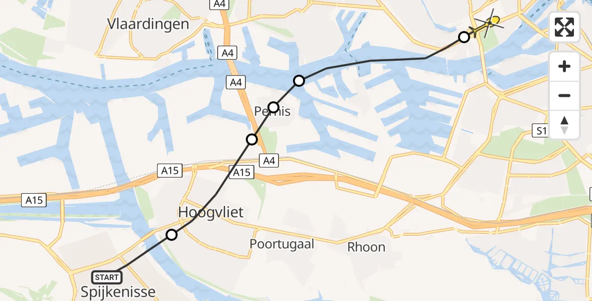 Routekaart van de vlucht: Lifeliner 2 naar Erasmus MC, Veerweg