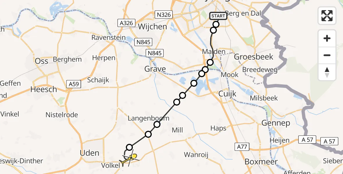 Routekaart van de vlucht: Lifeliner 3 naar Vliegbasis Volkel, Heemraadstraat