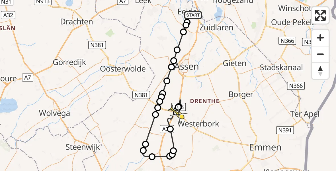 Routekaart van de vlucht: Lifeliner 4 naar Beilen, Oosterloop