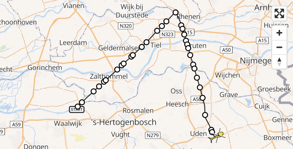 Routekaart van de vlucht: Lifeliner 3 naar Vliegbasis Volkel, Grotestraat