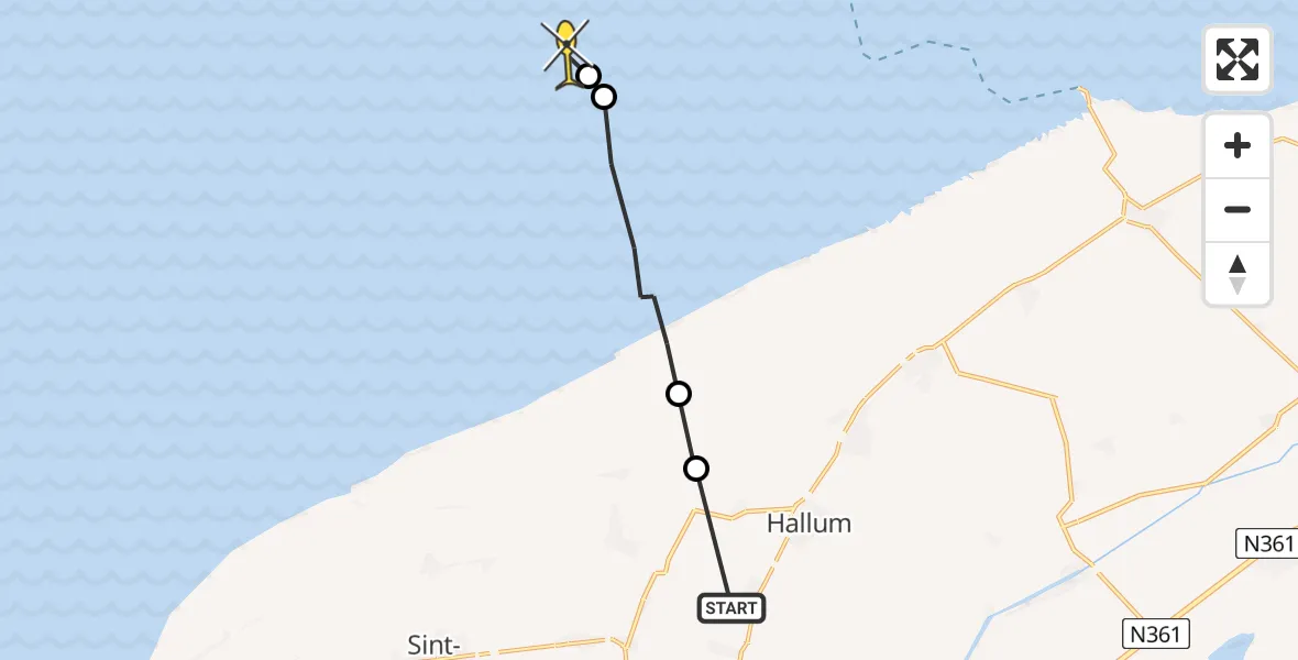 Routekaart van de vlucht: Ambulanceheli naar Ballum, Vijfhuisterdijk