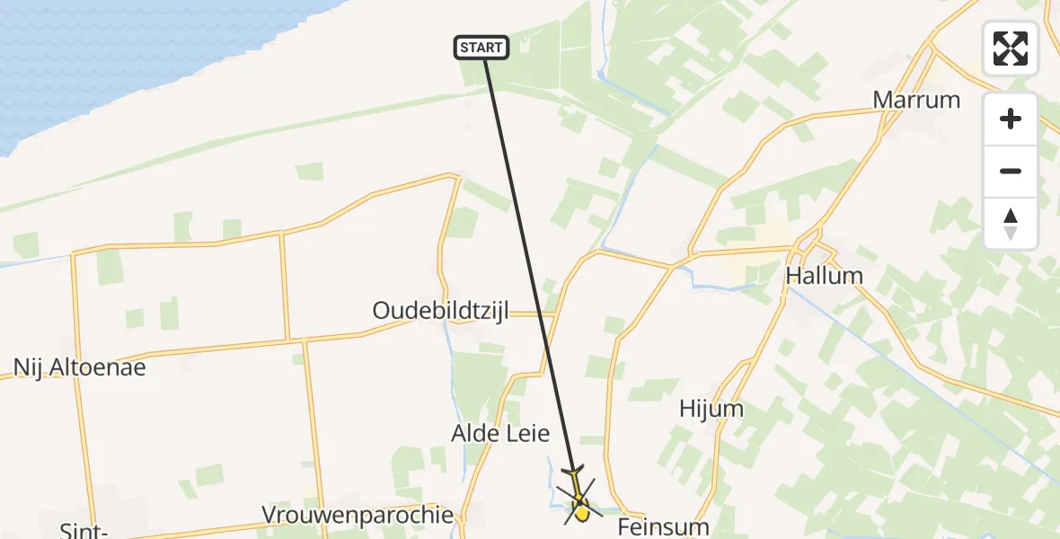 Routekaart van de vlucht: Ambulancehelikopter naar Feinsum, Slachtedyk