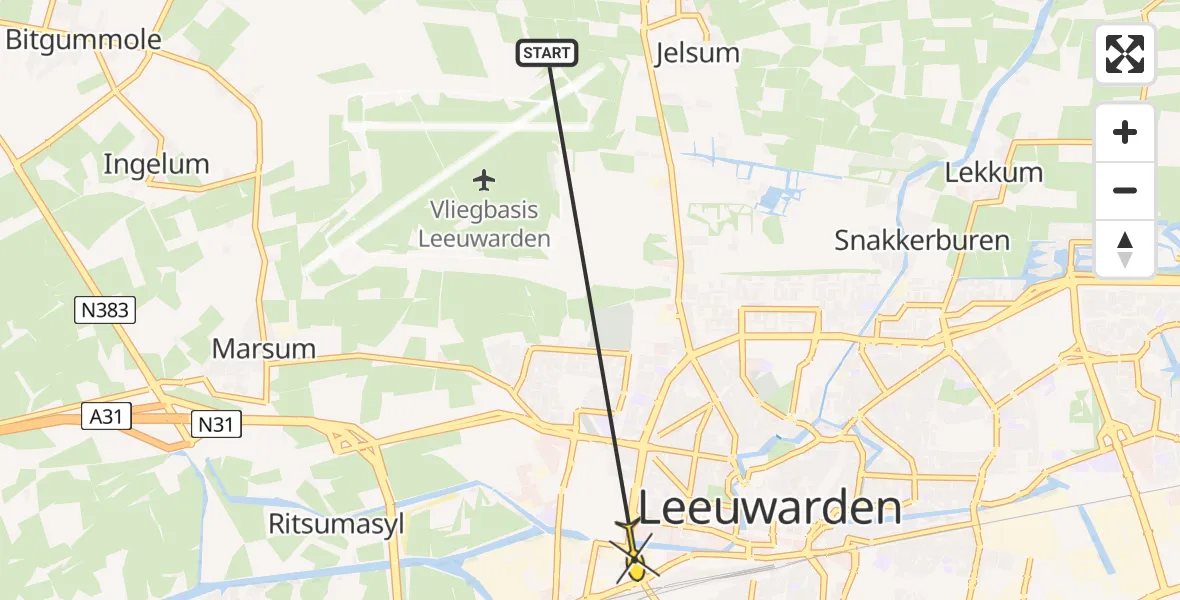 Routekaart van de vlucht: Ambulanceheli naar Leeuwarden, Snekertrekweg