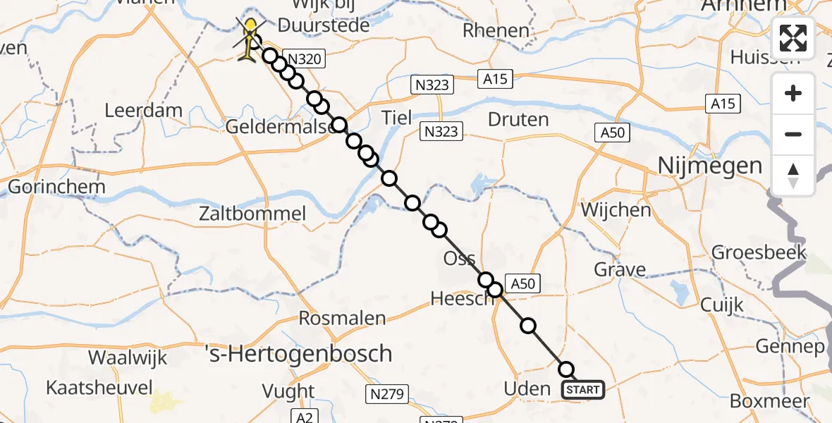 Routekaart van de vlucht: Lifeliner 3 naar Culemborg, De Bunders