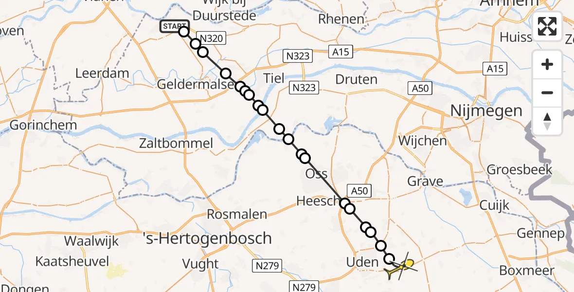 Routekaart van de vlucht: Lifeliner 3 naar Vliegbasis Volkel, Pinksterbloem