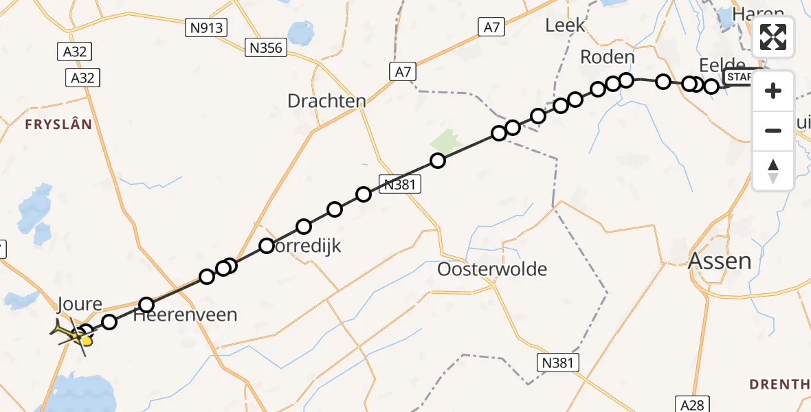 Routekaart van de vlucht: Lifeliner 4 naar Scharsterbrug, Lugtenbergerweg