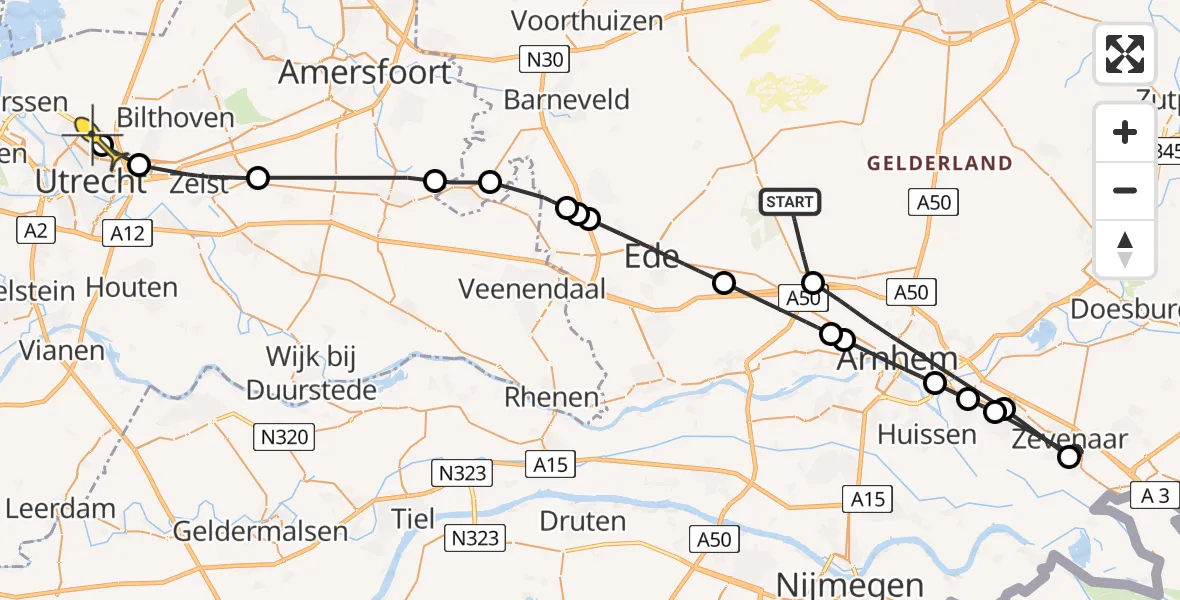 Routekaart van de vlucht: Politieheli naar Utrecht, Oud Reemsterzand
