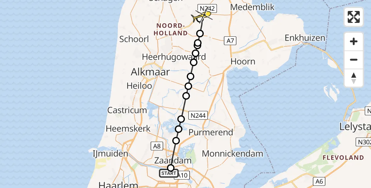 Routekaart van de vlucht: Lifeliner 1 naar Winkel, Symon Spiersweg