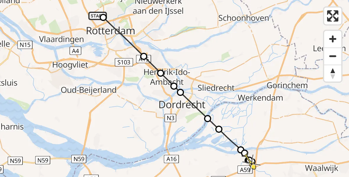 Routekaart van de vlucht: Lifeliner 2 naar Raamsdonksveer, Van Swindenhof