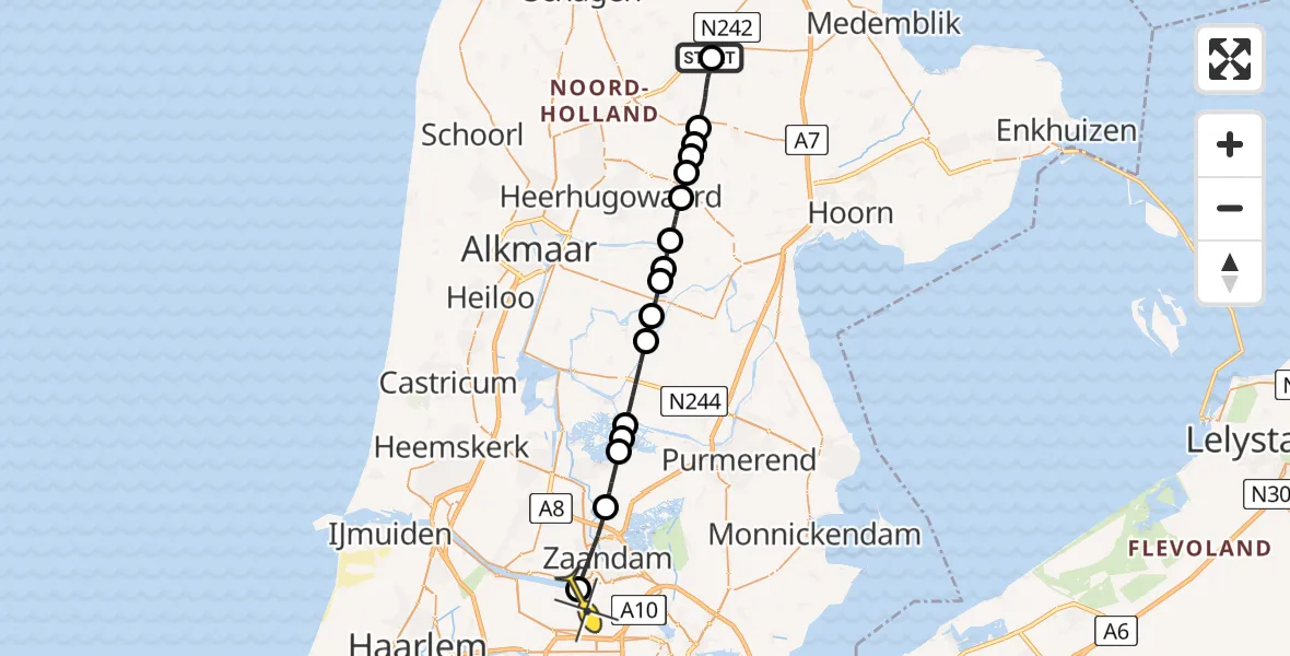 Routekaart van de vlucht: Lifeliner 1 naar Amsterdam Heliport, Koningspaadje