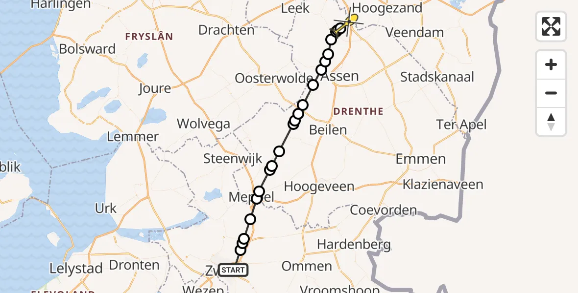 Routekaart van de vlucht: Lifeliner 4 naar Groningen Airport Eelde, Prunuspark