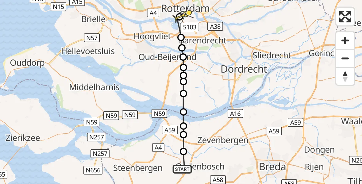 Routekaart van de vlucht: Lifeliner 2 naar Erasmus MC, Stoofstraat