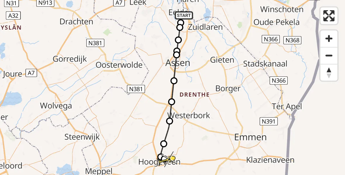 Routekaart van de vlucht: Lifeliner 4 naar Vliegveld Hoogeveen, Machlaan