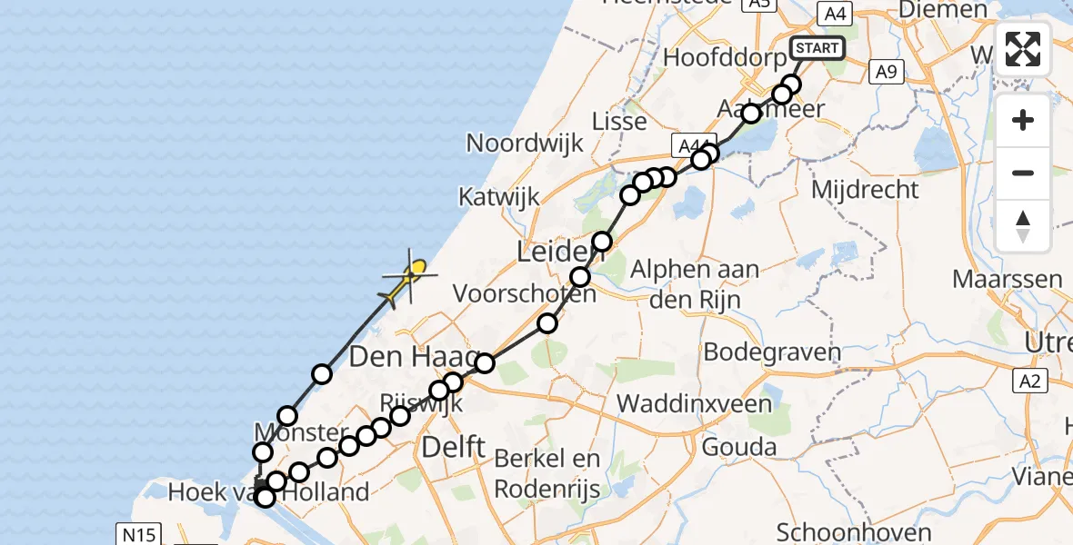 Routekaart van de vlucht: Politieheli naar Wassenaar, E.L.T.A. straat
