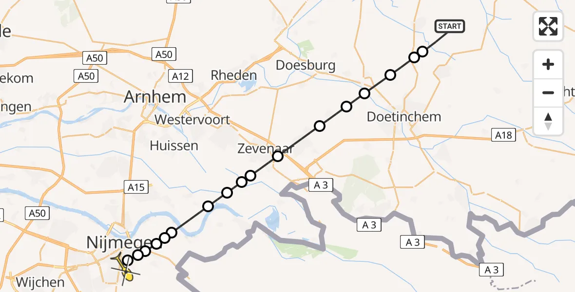 Routekaart van de vlucht: Lifeliner 3 naar Radboud Universitair Medisch Centrum, Roessinkweg