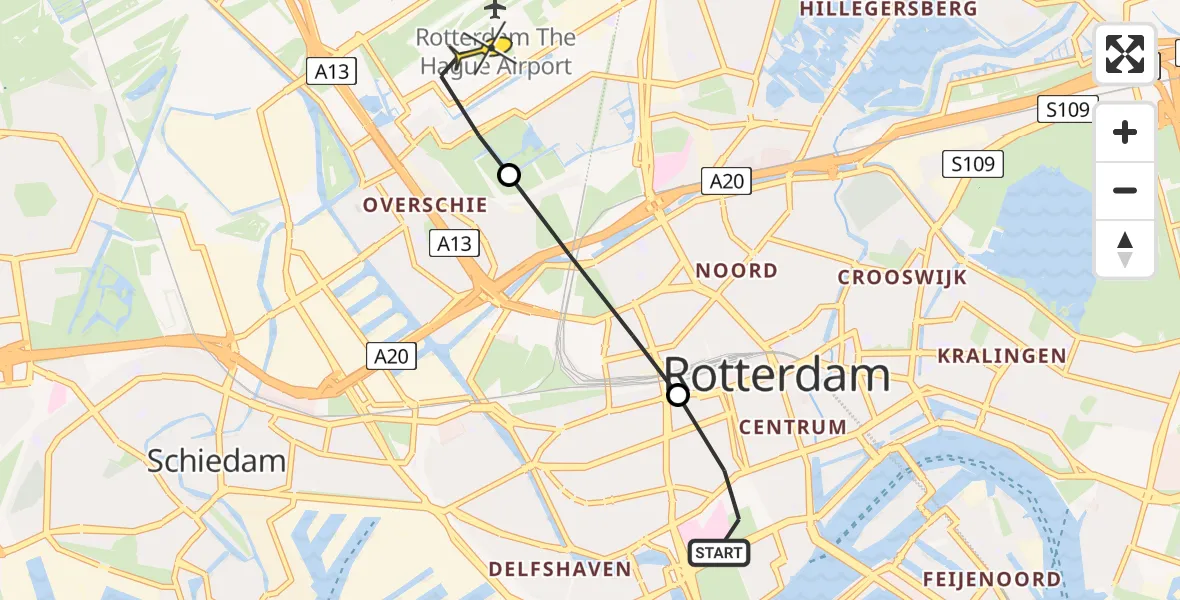 Routekaart van de vlucht: Lifeliner 2 naar Rotterdam The Hague Airport, Weena