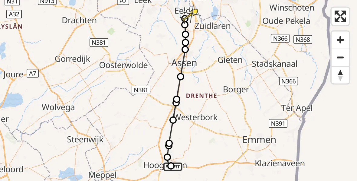 Routekaart van de vlucht: Lifeliner 4 naar Groningen Airport Eelde, Zwembadweg
