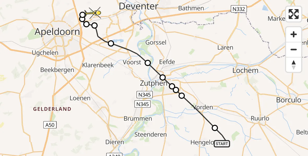 Routekaart van de vlucht: Lifeliner 1 naar Vliegveld Teuge, Ruurloseweg