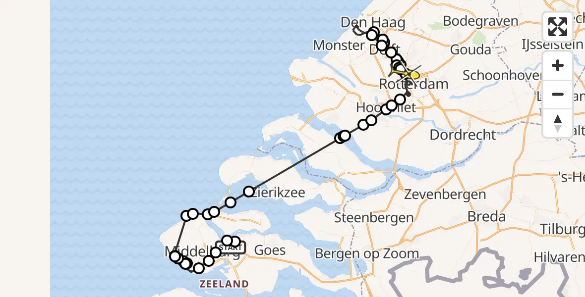 Routekaart van de vlucht: Politieheli naar Rotterdam The Hague Airport, Calandweg