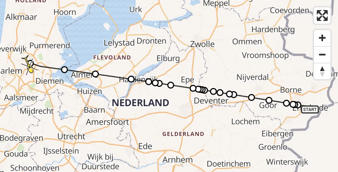 Routekaart van de vlucht: Lifeliner 1 naar Amsterdam Heliport, Hengelosestraat