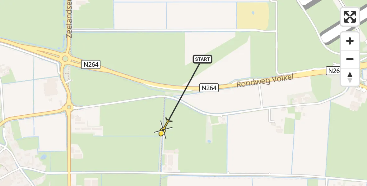 Routekaart van de vlucht: Traumahelikopter naar Volkel, Rondweg Volkel