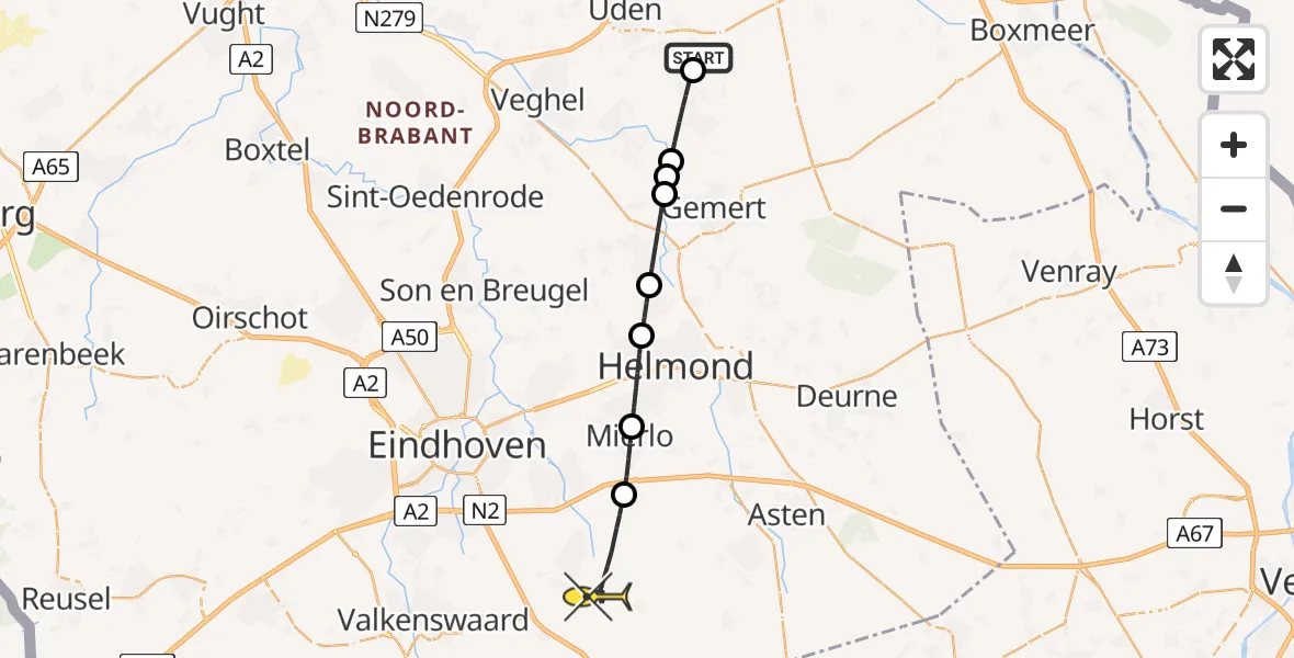 Routekaart van de vlucht: Lifeliner 3 naar Heeze, Volkelseweg