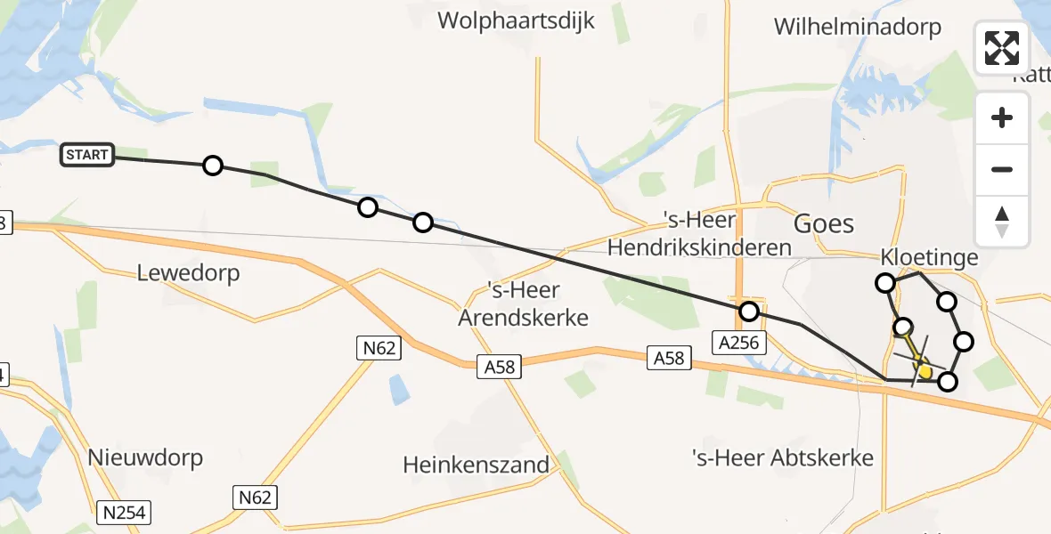 Routekaart van de vlucht: Kustwachthelikopter naar Goes, Calandweg