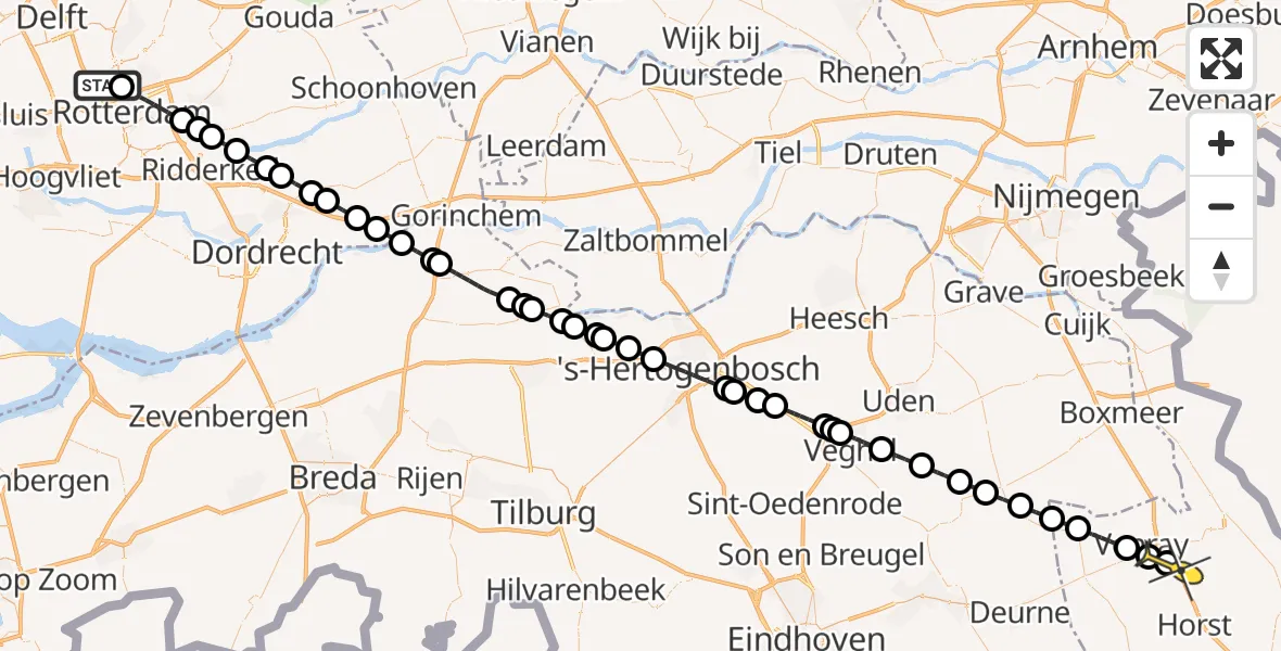 Routekaart van de vlucht: Lifeliner 2 naar Oirlo, HSL-Zuid