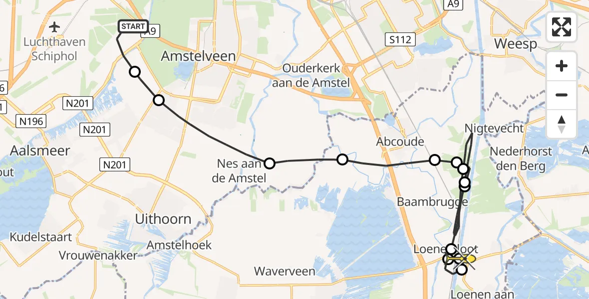 Routekaart van de vlucht: Politieheli naar Loenen aan de Vecht, Fokkerweg