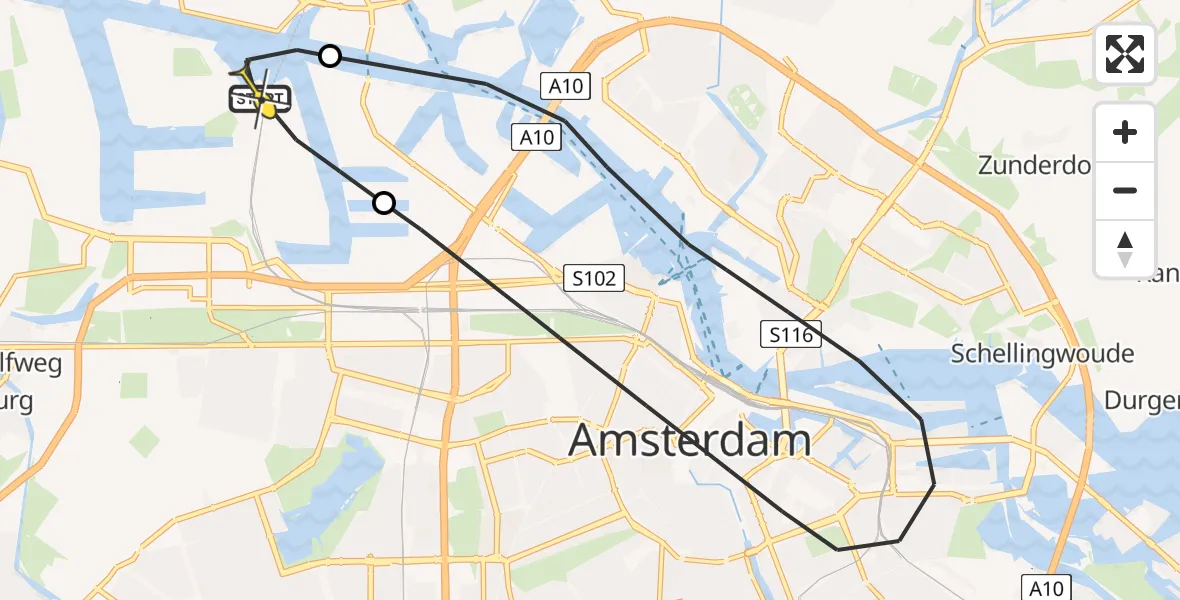 Routekaart van de vlucht: Lifeliner 1 naar Amsterdam Heliport, Kompasweg