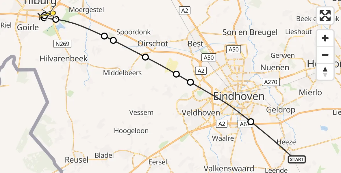 Routekaart van de vlucht: Lifeliner 3 naar Tilburg, Industrieweg