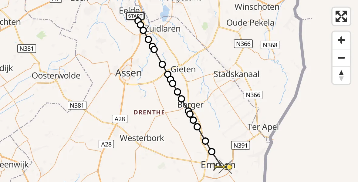 Routekaart van de vlucht: Lifeliner 4 naar Emmen, Norgerweg