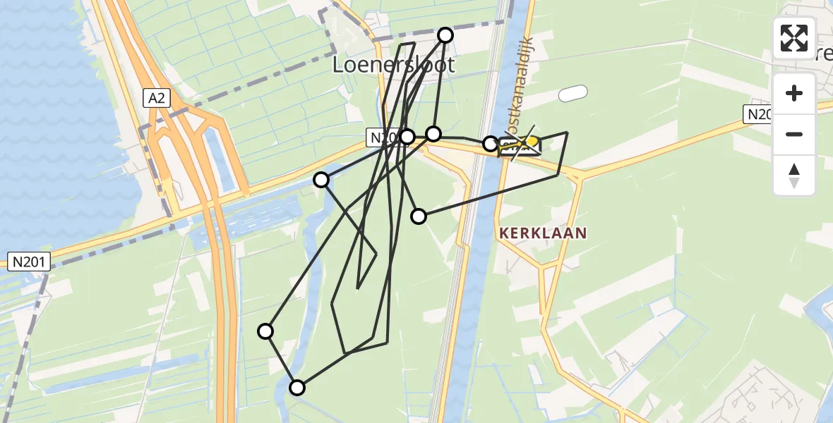 Routekaart van de vlucht: Politieheli naar Loenen aan de Vecht, Polderweg