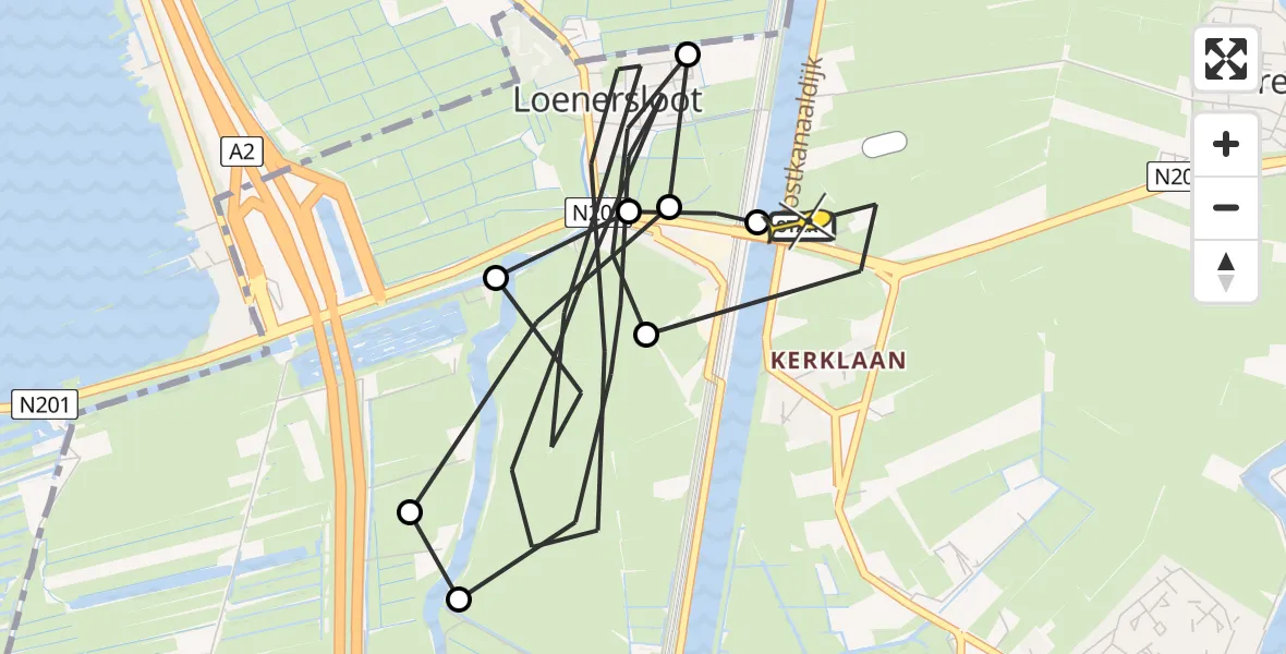 Routekaart van de vlucht: Politiehelikopter naar Loenen aan de Vecht, Polderweg