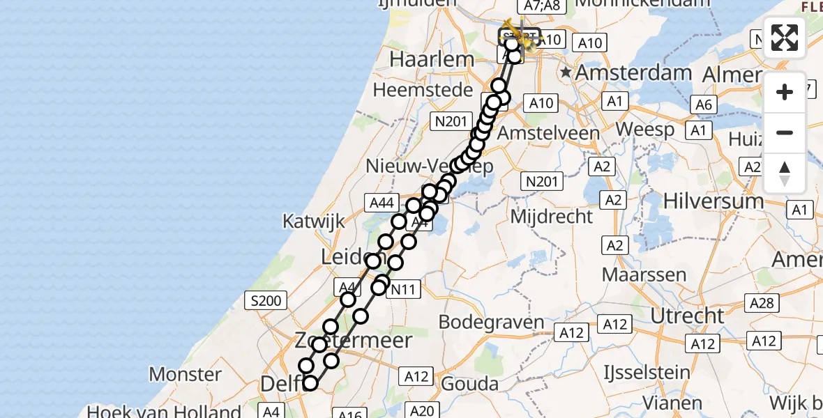 Vluchtroute Traumahelikopter van Amsterdam Heliport naar Amsterdam Heliport