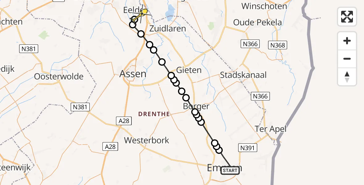 Routekaart van de vlucht: Lifeliner 4 naar Groningen Airport Eelde, Middenlaan