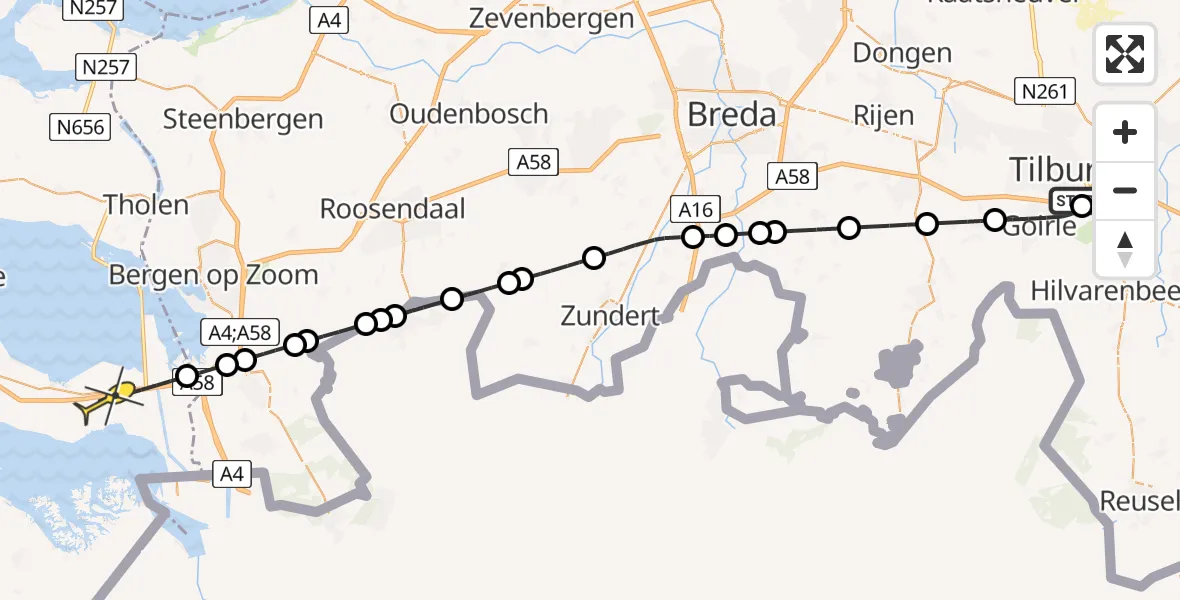 Routekaart van de vlucht: Lifeliner 3 naar Rilland, Helerspad