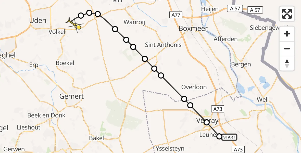 Routekaart van de vlucht: Lifeliner 2 naar Vliegbasis Volkel, Hoogriebroekseweg
