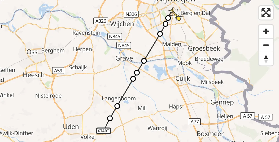 Routekaart van de vlucht: Lifeliner 2 naar Radboud Universitair Medisch Centrum, Zeelandsedijk