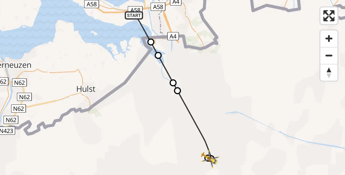 Vluchtroute Traumahelikopter Rilland - , 12 mei 2024, 19:59