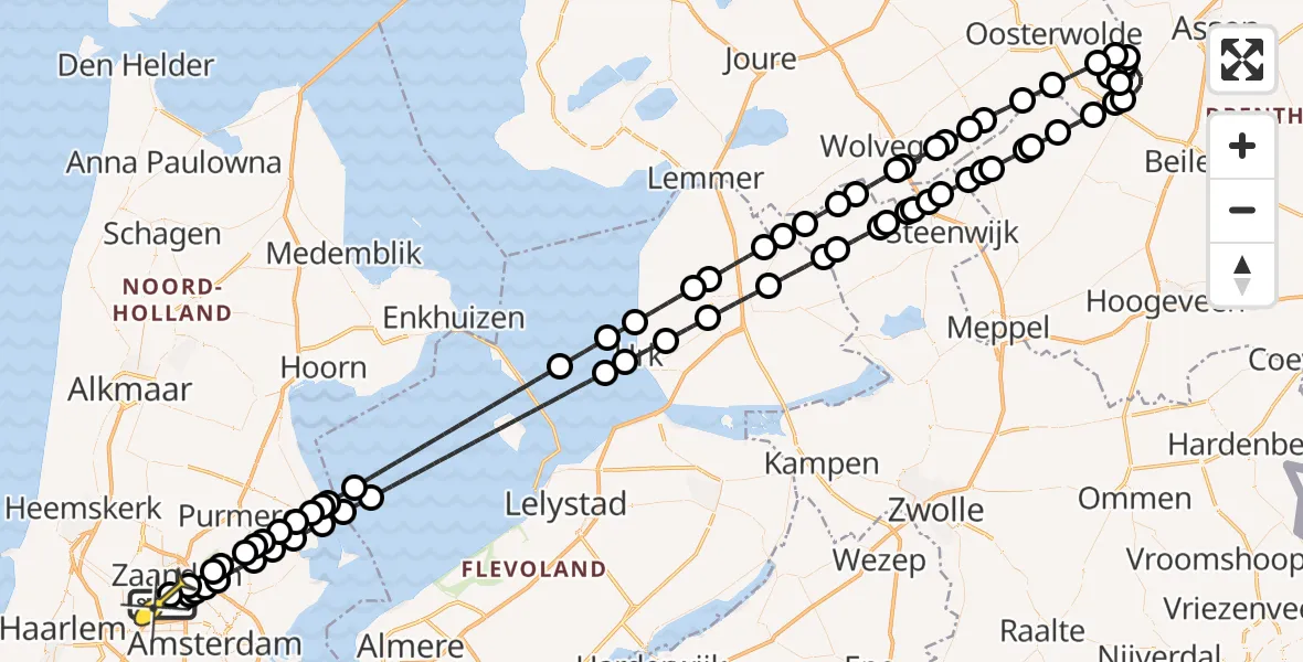 Routekaart van de vlucht: Lifeliner 1 naar Amsterdam Heliport, Kajuitweg