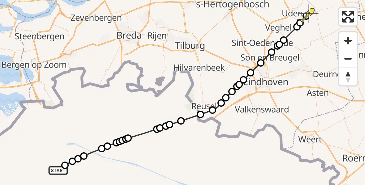 Routekaart van de vlucht: Lifeliner 3 naar Vliegbasis Volkel, Zeelandsedijk