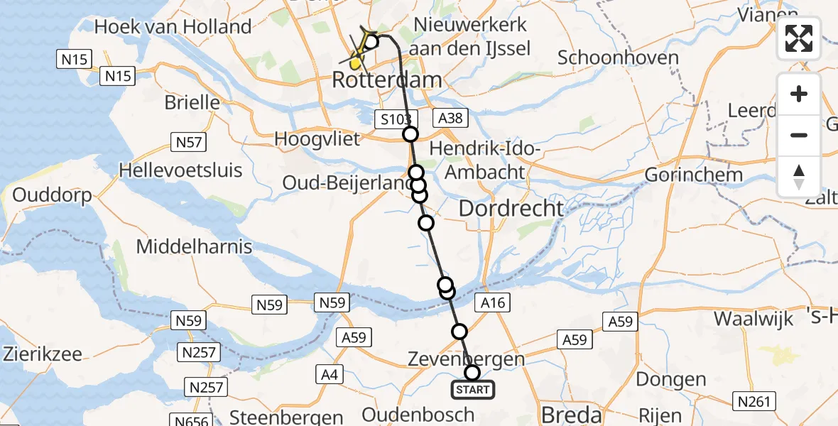 Routekaart van de vlucht: Lifeliner 2 naar Rotterdam The Hague Airport, Bollendonkseweg