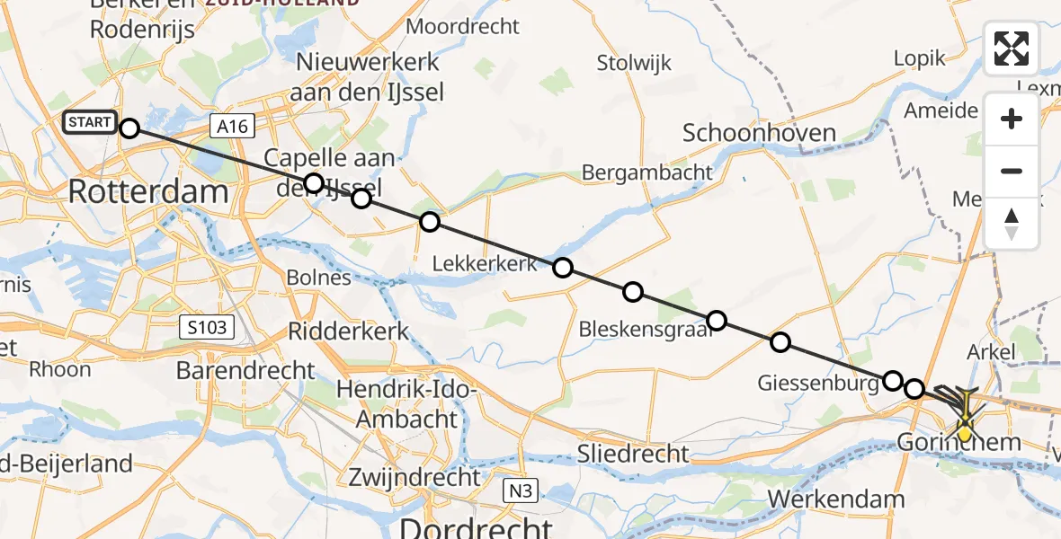 Routekaart van de vlucht: Lifeliner 2 naar Gorinchem, Van der Duijn van Maasdamweg